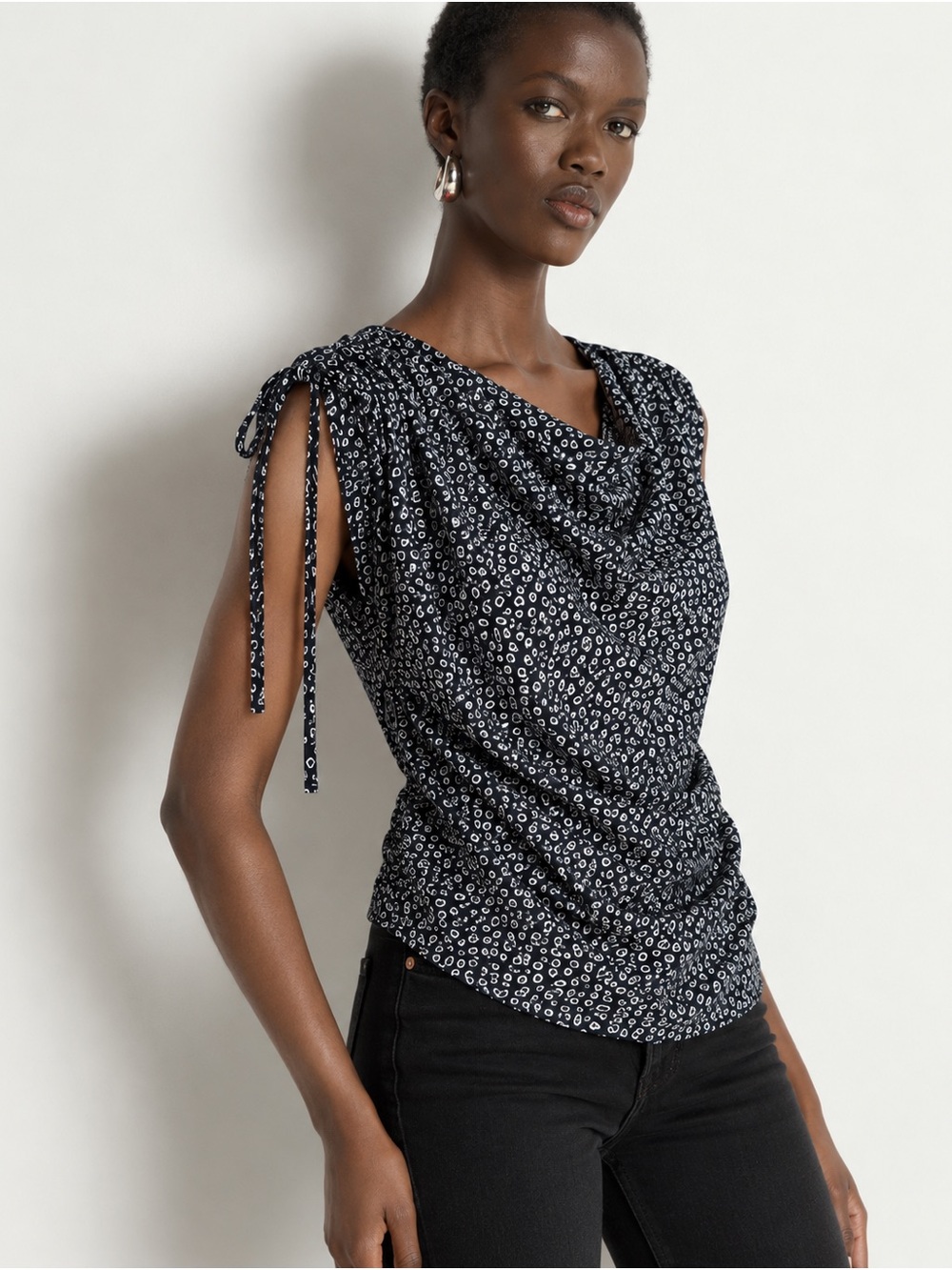 Nation LTD Pima Cotton Draped Ruched Tank Top Navy White M NWT